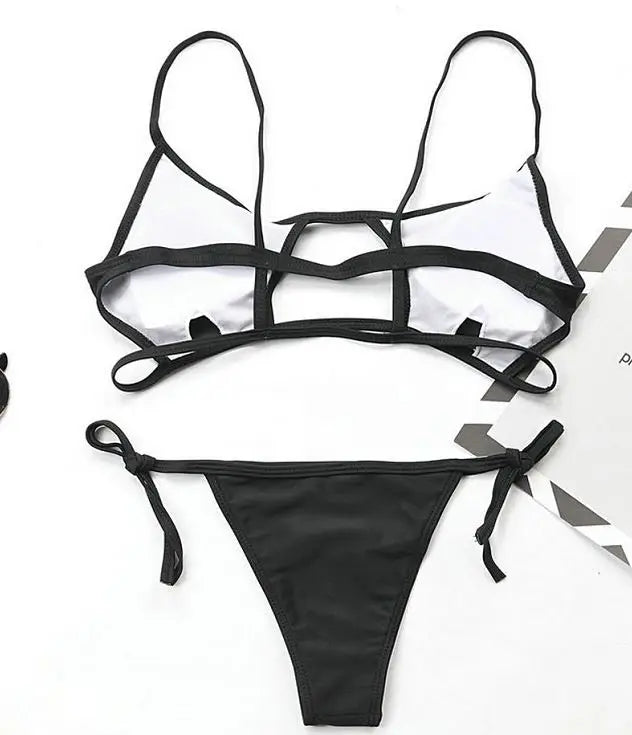 Hollowed Red Sexy Bikini Set Women String Swimsuit Push Up Swimwear 2026 Tied Thong Brazilian Bikini Bathing Suit Swim Wear
