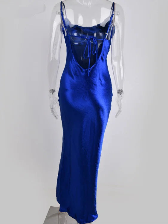 JULISSA MO Sexy Spaghetti Strap Backless Maxi Dress Women Satin Lace Up Trumpet Evening Dress Elegant Bodycon Party Dresses 2026
