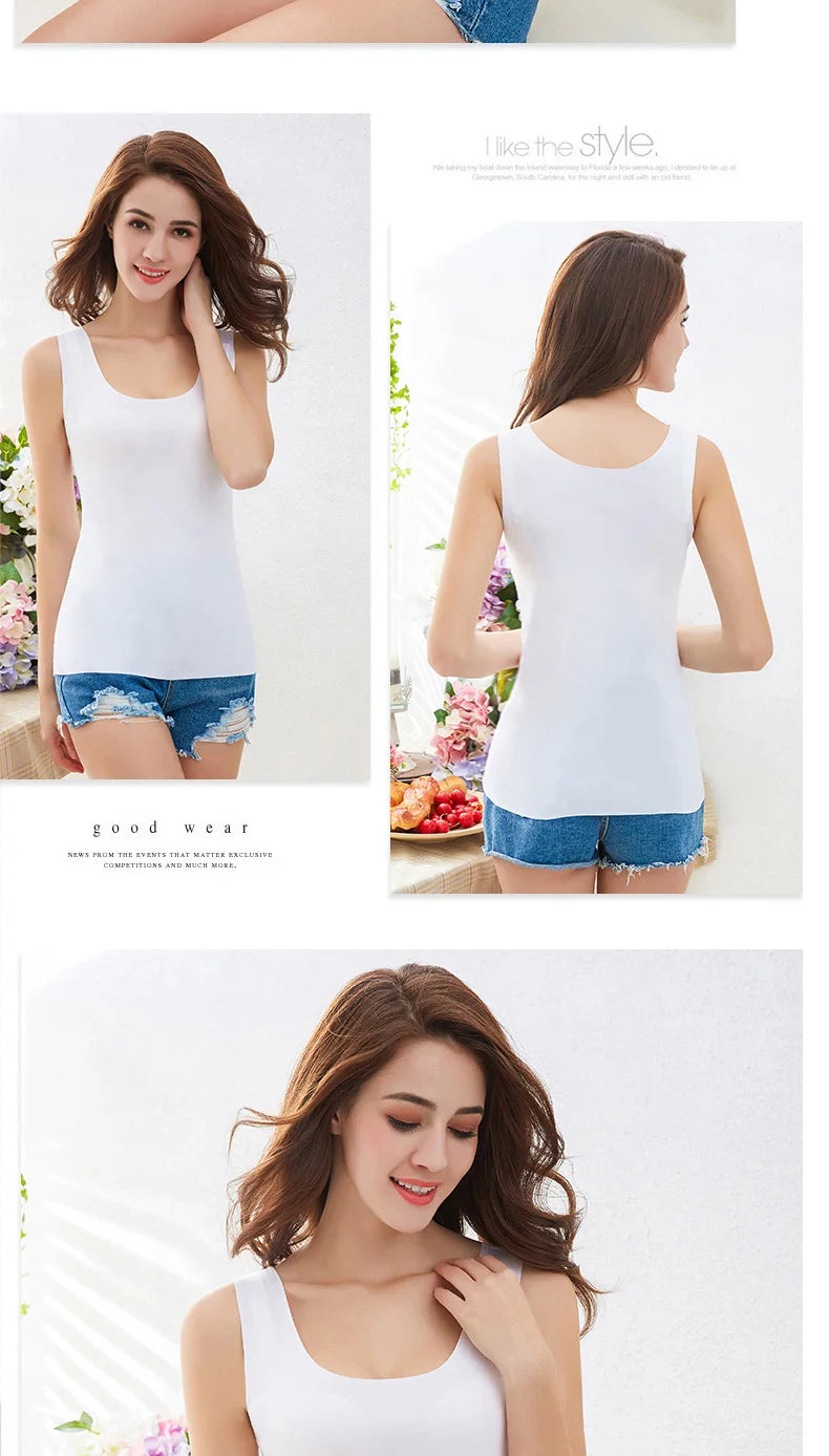 High Quality 2026 Summer Solid Seamless Women Tank Tops Soft Modal Vest Sleeveless T Shirt Female White Tanks No-trace TOPS
