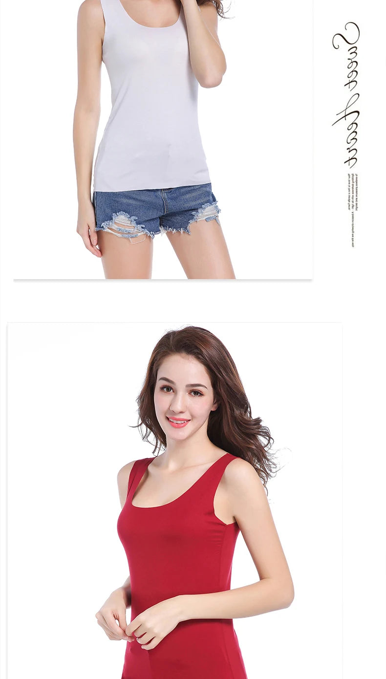High Quality 2026 Summer Solid Seamless Women Tank Tops Soft Modal Vest Sleeveless T Shirt Female White Tanks No-trace TOPS