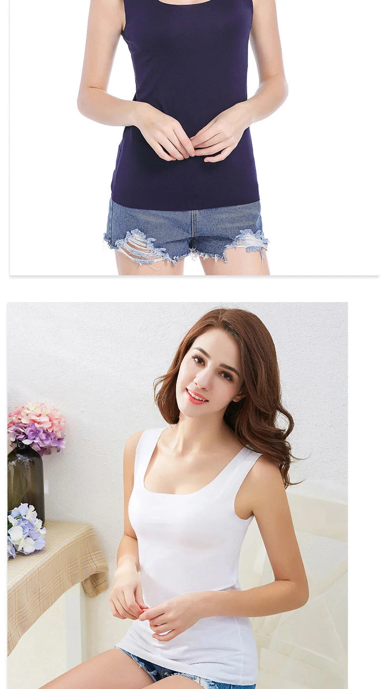 High Quality 2026 Summer Solid Seamless Women Tank Tops Soft Modal Vest Sleeveless T Shirt Female White Tanks No-trace TOPS