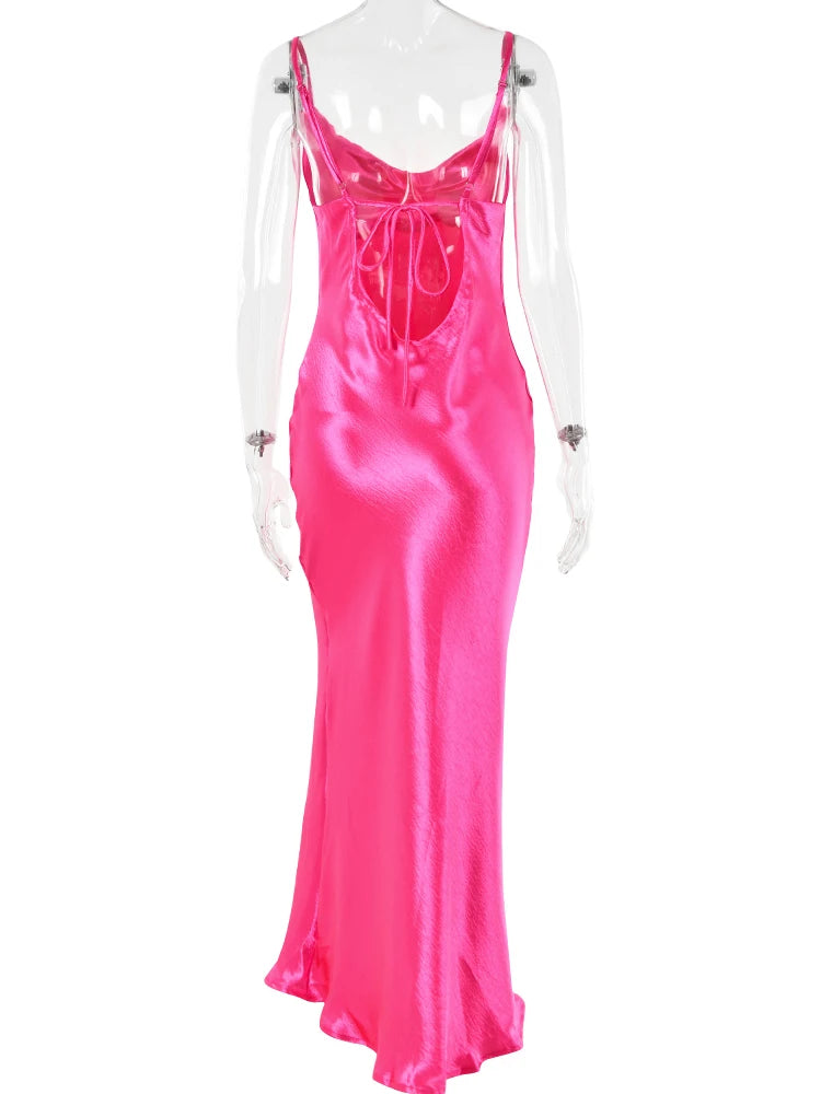 JULISSA MO Sexy Spaghetti Strap Backless Maxi Dress Women Satin Lace Up Trumpet Evening Dress Elegant Bodycon Party Dresses 2026