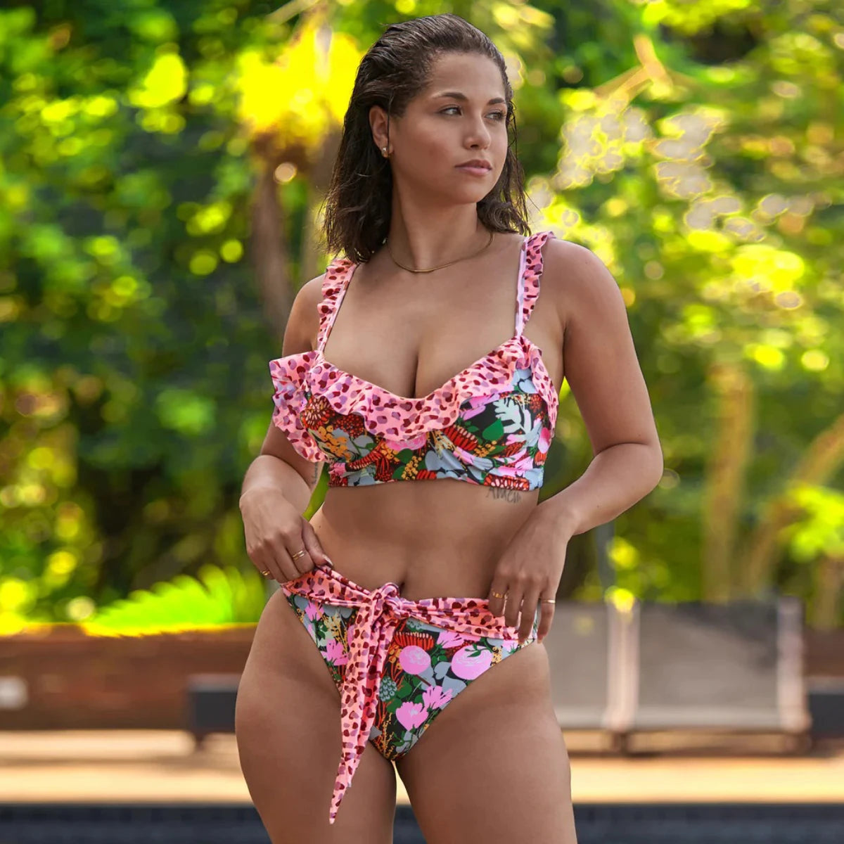 High Waist Swimwear 2025 New Leaf Print Bikinis Women Swimsuit Vintage Retro Bathing Suit Halter Biquini Maillot de bain femme