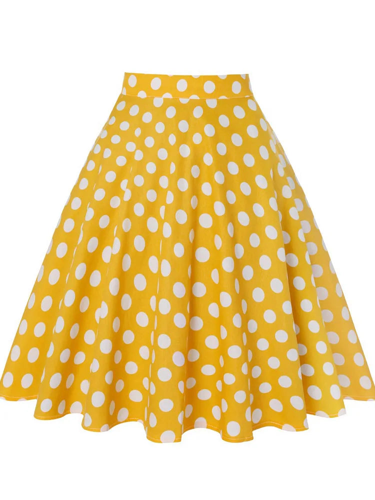 2025 Summer Midi Skirt Runway Vintage Rockabilly Sundress Red Womens Sexy Pinup 50S Cotton Polka Dot Pattern Skater Streetwear