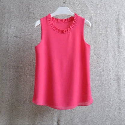 Woherb 21 Colors Solid Ruffle Chiffon Blouse Women 2026 Summer Fashion Vest Blusas Casual Loose Sleeveless Ladies Tops Shirt