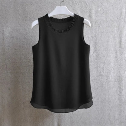 Woherb 21 Colors Solid Ruffle Chiffon Blouse Women 2026 Summer Fashion Vest Blusas Casual Loose Sleeveless Ladies Tops Shirt