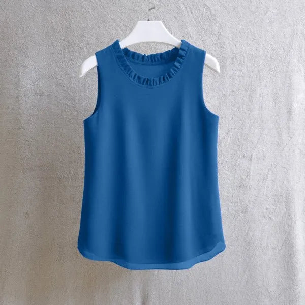 Woherb 21 Colors Solid Ruffle Chiffon Blouse Women 2026 Summer Fashion Vest Blusas Casual Loose Sleeveless Ladies Tops Shirt