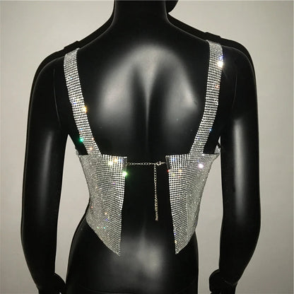 2025 Glitter Nightclub Backless Rhinestone Tank Top Women Sexy Metal Crystal Diamonds Sequined Night Club Party Wear Crop Top