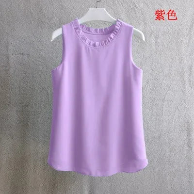 Woherb 21 Colors Solid Ruffle Chiffon Blouse Women 2026 Summer Fashion Vest Blusas Casual Loose Sleeveless Ladies Tops Shirt