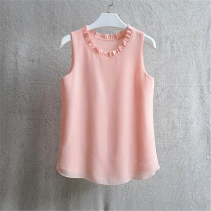 Woherb 21 Colors Solid Ruffle Chiffon Blouse Women 2026 Summer Fashion Vest Blusas Casual Loose Sleeveless Ladies Tops Shirt