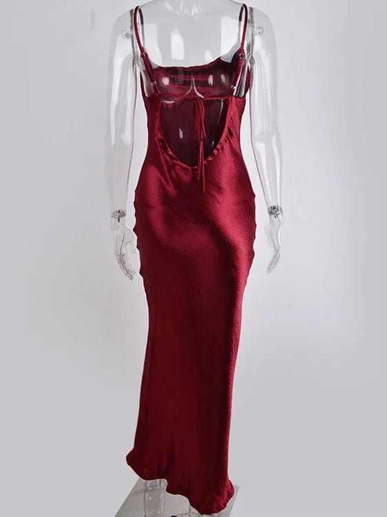 JULISSA MO Sexy Spaghetti Strap Backless Maxi Dress Women Satin Lace Up Trumpet Evening Dress Elegant Bodycon Party Dresses 2026