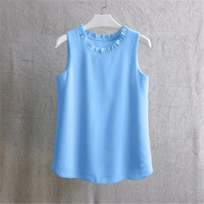 Woherb 21 Colors Solid Ruffle Chiffon Blouse Women 2026 Summer Fashion Vest Blusas Casual Loose Sleeveless Ladies Tops Shirt