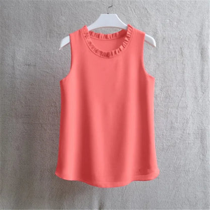 Woherb 21 Colors Solid Ruffle Chiffon Blouse Women 2026 Summer Fashion Vest Blusas Casual Loose Sleeveless Ladies Tops Shirt