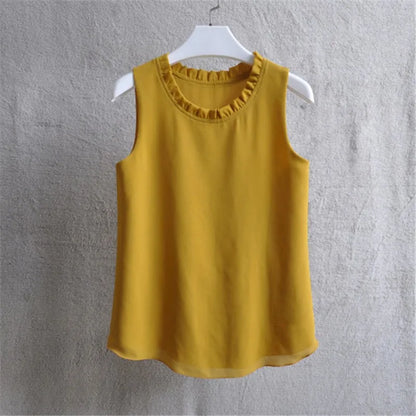 Woherb 21 Colors Solid Ruffle Chiffon Blouse Women 2026 Summer Fashion Vest Blusas Casual Loose Sleeveless Ladies Tops Shirt