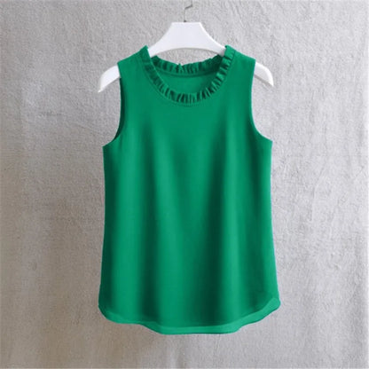 Woherb 21 Colors Solid Ruffle Chiffon Blouse Women 2026 Summer Fashion Vest Blusas Casual Loose Sleeveless Ladies Tops Shirt