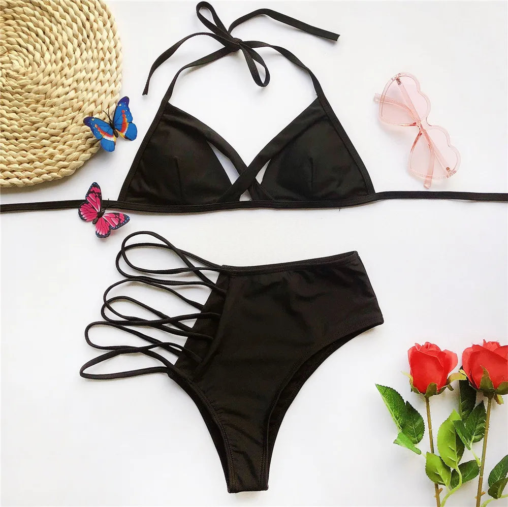 Hollowed Red Sexy Bikini Set Women String Swimsuit Push Up Swimwear 2026 Tied Thong Brazilian Bikini Bathing Suit Swim Wear
