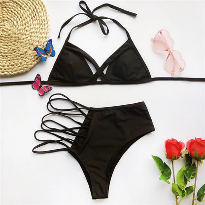 Hollowed Red Sexy Bikini Set Women String Swimsuit Push Up Swimwear 2026 Tied Thong Brazilian Bikini Bathing Suit Swim Wear