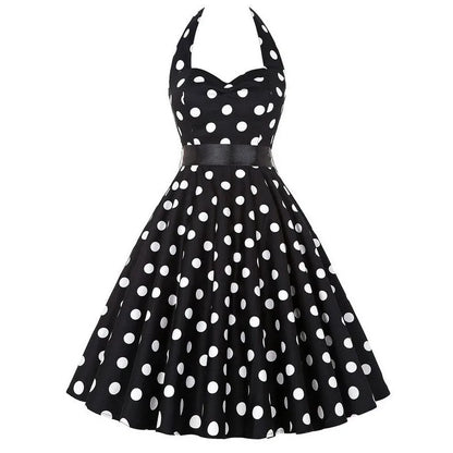Polka Dot Dress Women Vintage Swing Halter Belt 50s 60s Rockabilly Prom Party Dresses Retro Feminino Vestidos