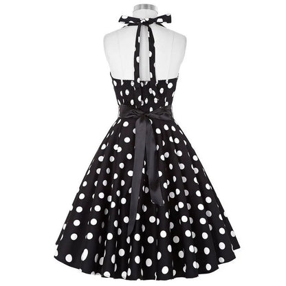 Polka Dot Dress Women Vintage Swing Halter Belt 50s 60s Rockabilly Prom Party Dresses Retro Feminino Vestidos