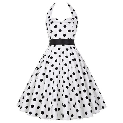 Polka Dot Dress Women Vintage Swing Halter Belt 50s 60s Rockabilly Prom Party Dresses Retro Feminino Vestidos