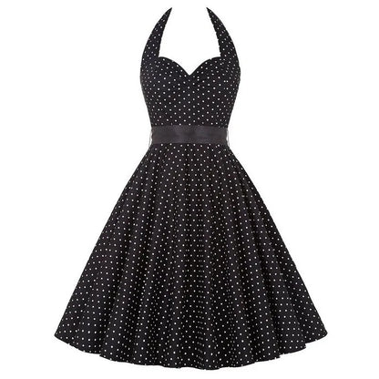 Polka Dot Dress Women Vintage Swing Halter Belt 50s 60s Rockabilly Prom Party Dresses Retro Feminino Vestidos
