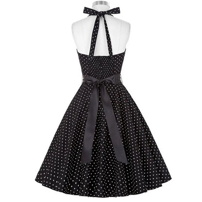 Polka Dot Dress Women Vintage Swing Halter Belt 50s 60s Rockabilly Prom Party Dresses Retro Feminino Vestidos