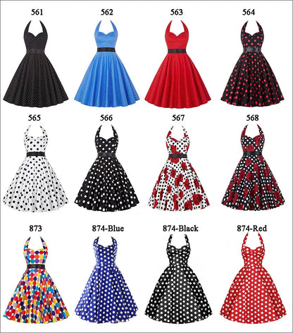 Polka Dot Dress Women Vintage Swing Halter Belt 50s 60s Rockabilly Prom Party Dresses Retro Feminino Vestidos