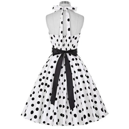 Polka Dot Dress Women Vintage Swing Halter Belt 50s 60s Rockabilly Prom Party Dresses Retro Feminino Vestidos