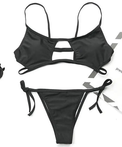 Hollowed Red Sexy Bikini Set Women String Swimsuit Push Up Swimwear 2026 Tied Thong Brazilian Bikini Bathing Suit Swim Wear