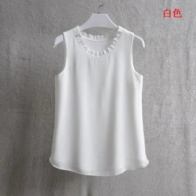 Woherb 21 Colors Solid Ruffle Chiffon Blouse Women 2026 Summer Fashion Vest Blusas Casual Loose Sleeveless Ladies Tops Shirt