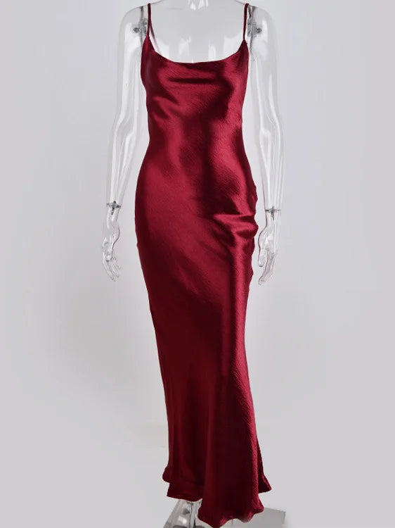 JULISSA MO Sexy Spaghetti Strap Backless Maxi Dress Women Satin Lace Up Trumpet Evening Dress Elegant Bodycon Party Dresses 2026