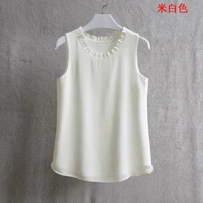 Woherb 21 Colors Solid Ruffle Chiffon Blouse Women 2026 Summer Fashion Vest Blusas Casual Loose Sleeveless Ladies Tops Shirt