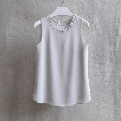 Woherb 21 Colors Solid Ruffle Chiffon Blouse Women 2026 Summer Fashion Vest Blusas Casual Loose Sleeveless Ladies Tops Shirt