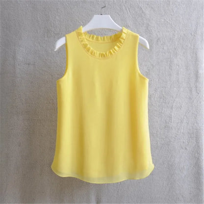 Woherb 21 Colors Solid Ruffle Chiffon Blouse Women 2026 Summer Fashion Vest Blusas Casual Loose Sleeveless Ladies Tops Shirt