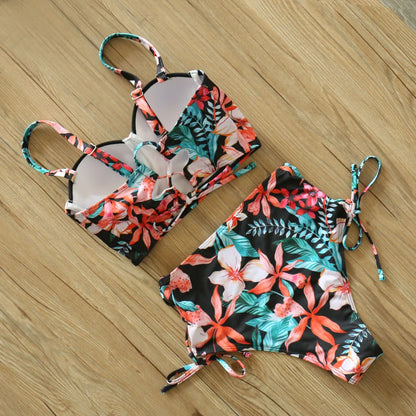 High Waist Swimwear 2025 New Leaf Print Bikinis Women Swimsuit Vintage Retro Bathing Suit Halter Biquini Maillot de bain femme