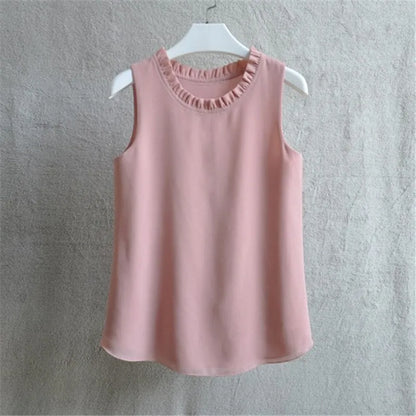 Woherb 21 Colors Solid Ruffle Chiffon Blouse Women 2026 Summer Fashion Vest Blusas Casual Loose Sleeveless Ladies Tops Shirt