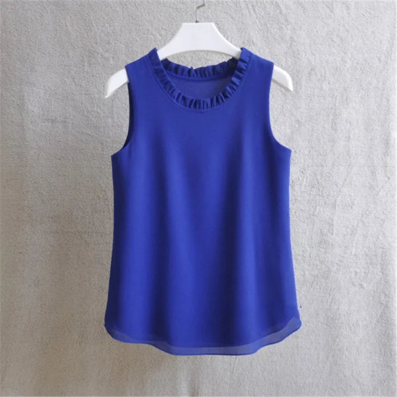 Woherb 21 Colors Solid Ruffle Chiffon Blouse Women 2026 Summer Fashion Vest Blusas Casual Loose Sleeveless Ladies Tops Shirt