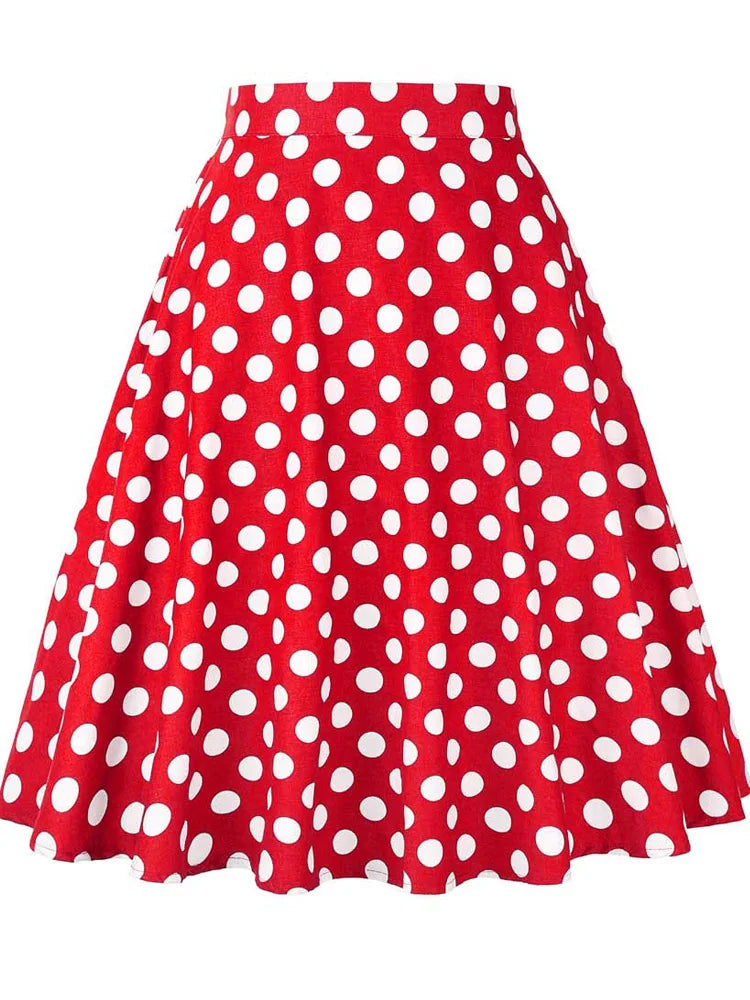 2025 Summer Midi Skirt Runway Vintage Rockabilly Sundress Red Womens Sexy Pinup 50S Cotton Polka Dot Pattern Skater Streetwear
