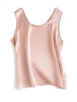 SuyaDream. Women Basic Cozy Tanks, 100%Real Silk, O neck Sleeveless Chic T Shirt, 2025 Solid Summer Vests, White, Pink, Beige