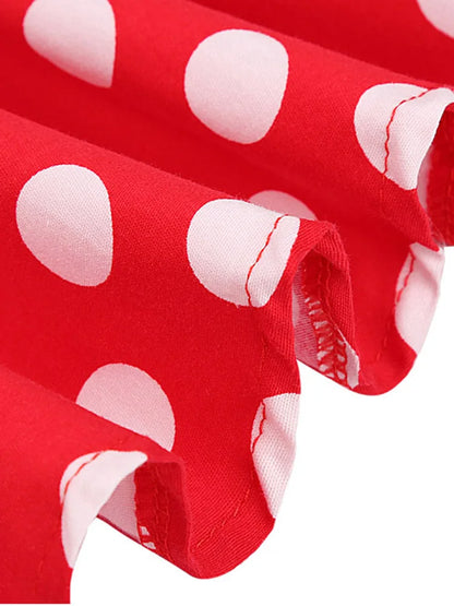 2025 Summer Midi Skirt Runway Vintage Rockabilly Sundress Red Womens Sexy Pinup 50S Cotton Polka Dot Pattern Skater Streetwear