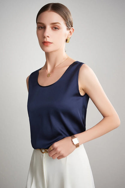 SuyaDream. Women Basic Cozy Tanks, 100%Real Silk, O neck Sleeveless Chic T Shirt, 2025 Solid Summer Vests, White, Pink, Beige