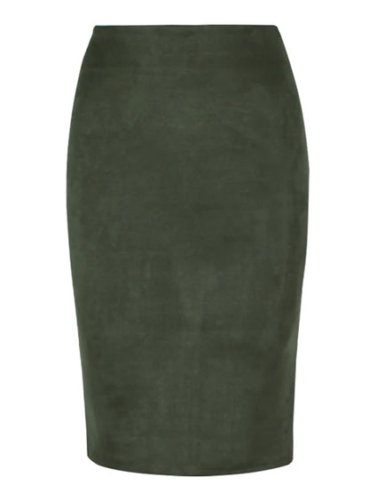 Sexy Multi Color Suede Midi Pencil Skirt Women 2024 Fashion Elastic High Waist Office Lady Bodycon Skirts Saias