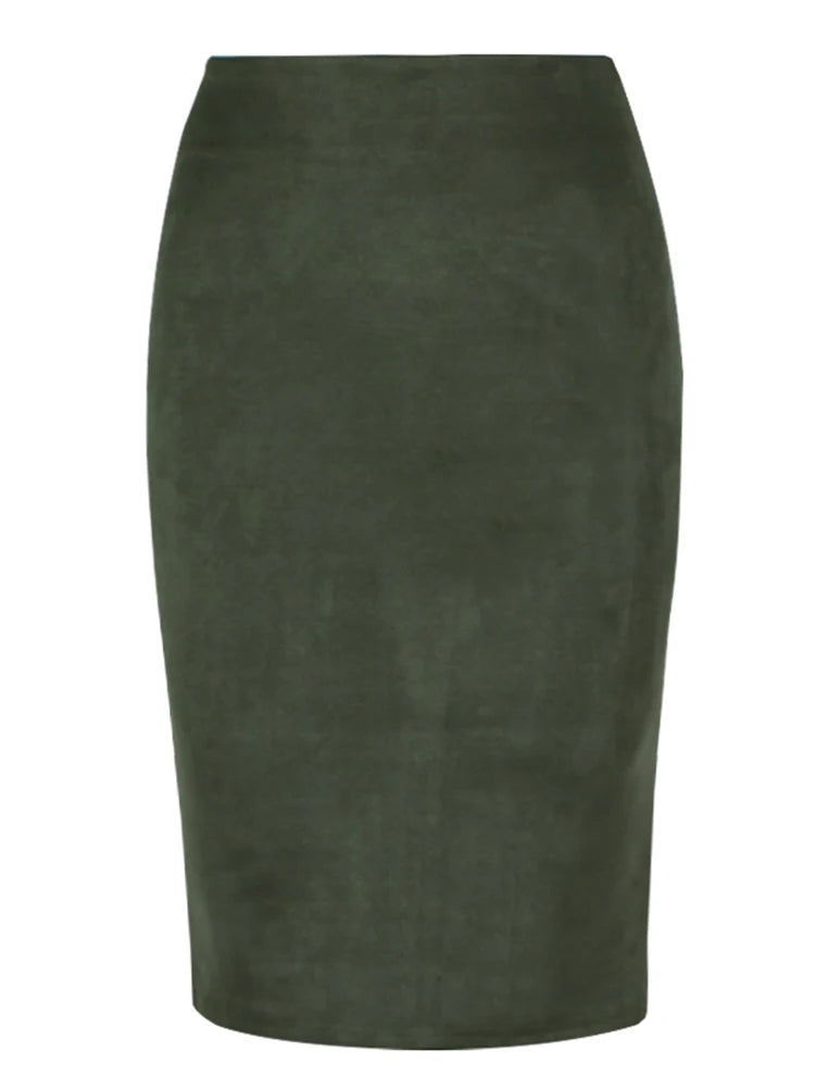 Sexy Multi Color Suede Midi Pencil Skirt Women 2024 Fashion Elastic High Waist Office Lady Bodycon Skirts Saias