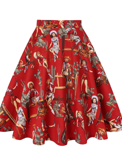 2025 Summer Midi Skirt Runway Vintage Rockabilly Sundress Red Womens Sexy Pinup 50S Cotton Polka Dot Pattern Skater Streetwear