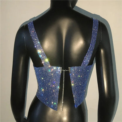 2025 Glitter Nightclub Backless Rhinestone Tank Top Women Sexy Metal Crystal Diamonds Sequined Night Club Party Wear Crop Top