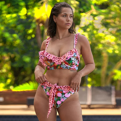 High Waist Swimwear 2025 New Leaf Print Bikinis Women Swimsuit Vintage Retro Bathing Suit Halter Biquini Maillot de bain femme