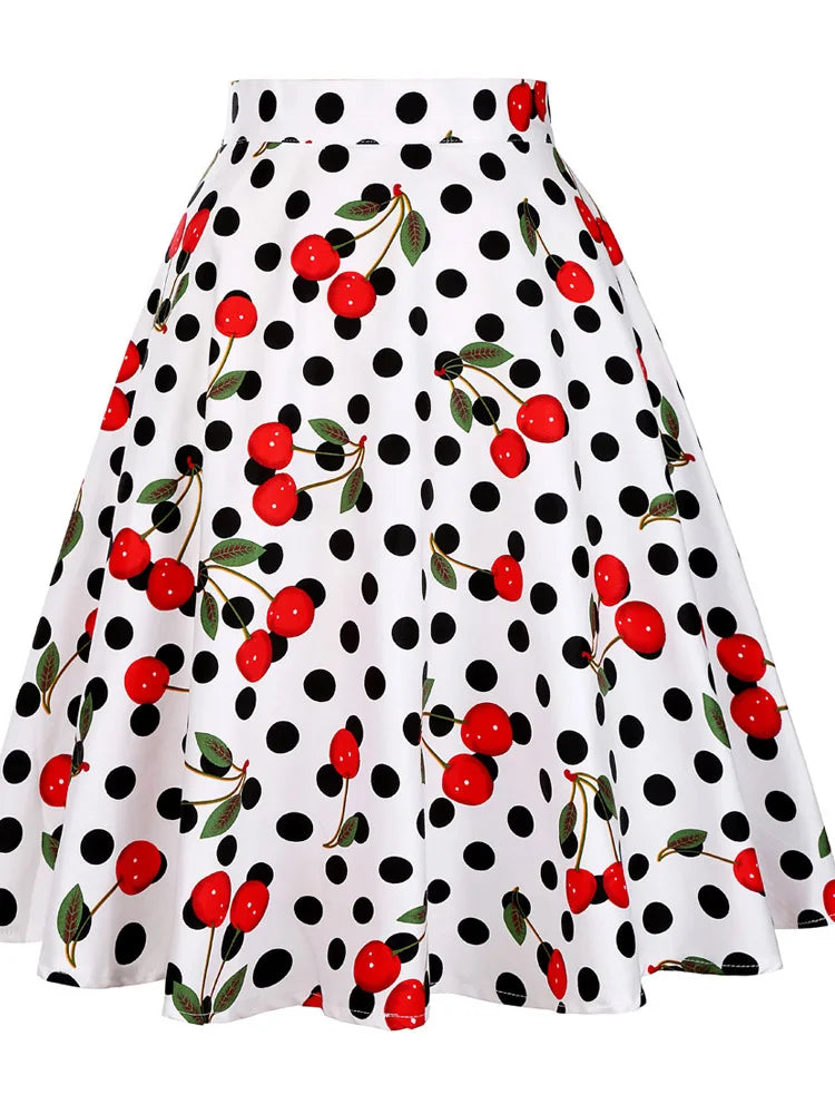 2025 Summer Midi Skirt Runway Vintage Rockabilly Sundress Red Womens Sexy Pinup 50S Cotton Polka Dot Pattern Skater Streetwear